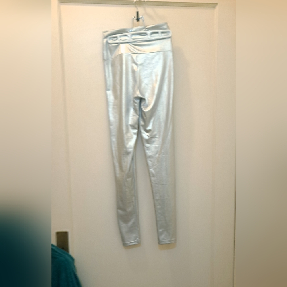 skin-tight silver leggings